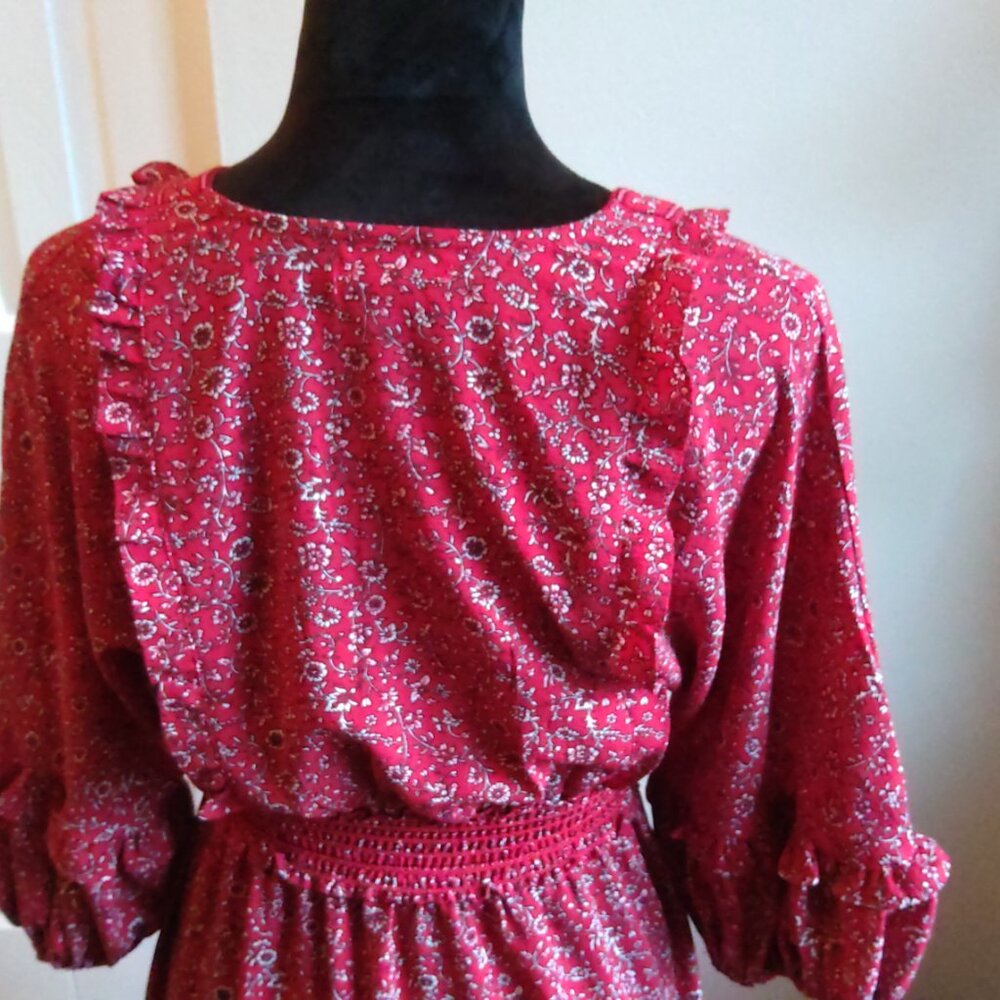 Max Studio Red Empire Waist Tiered Dress - Picture 4 of 5